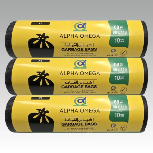 Garbage Bag 90 x 110 cm (60 gallons), Black, 20 pcs per roll x 3 rolls